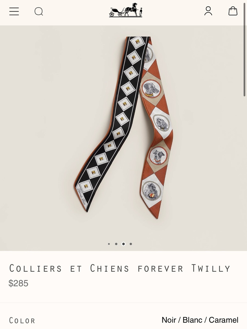 Hermès Colliers et Chiens Forever Twilly Scarf - Noir/Blanc/Caramel